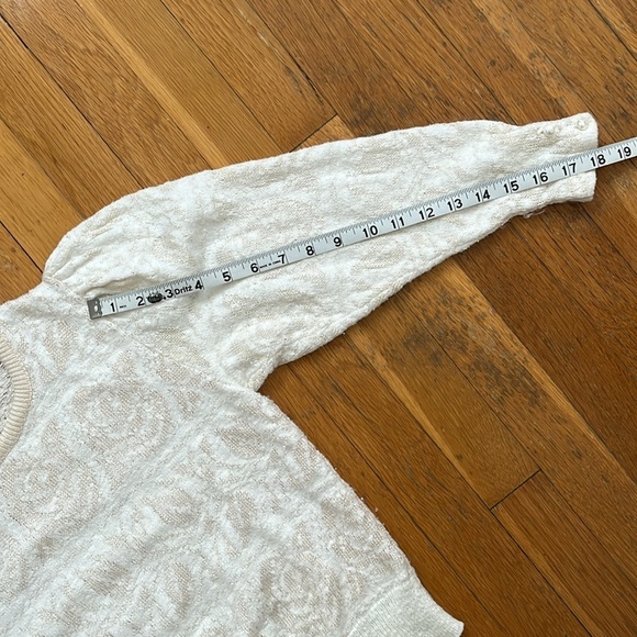 80s Vintage Cream & White Rose Pattern Puff Shoulder Pullover Sweater XS Sm - Picture 8 of 13